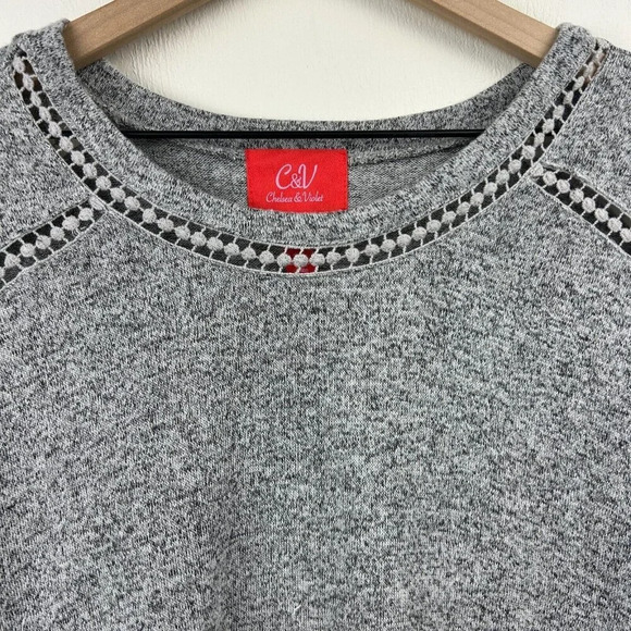 Chelsea & Violet Sweater Womens XS Gray Pullover Crochet Bohemian Boxy Ladies - Picture 2 of 13